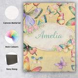 Personalised Name Watercolor Butterfly Leaf Botanical Seamless Custom Modern Room Accent Canvas Wall Art Print Decor Picture Ready to Hang