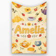 Cute Vintage Teapot Floral Tea Cups Strawberry Garden Yellow  Personalised Custom Name Super Soft Fleece Blanket Bed Sofa Throw