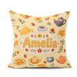 Custom Name Cute Teapot Floral Tea Cups Strawberry Garden Yellow Square Filled Cushion Throw Pillow Sofa Bed Home Decor Zip Washable UK Made
