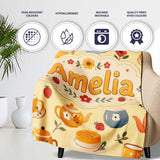 Cute Vintage Teapot Floral Tea Cups Strawberry Garden Yellow  Personalised Custom Name Super Soft Fleece Blanket Bed Sofa Throw