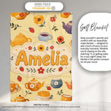 Cute Vintage Teapot Floral Tea Cups Strawberry Garden Yellow  Personalised Custom Name Super Soft Fleece Blanket Bed Sofa Throw