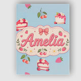 Personalised Name Cute Strawberry Cake Custom  Modern Room Accent Elegant Feature Canvas Wall Art Print Decor Picture Ready to Hang