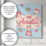 Personalised Name Cute Strawberry Cake Custom  Modern Room Accent Elegant Feature Canvas Wall Art Print Decor Picture Ready to Hang