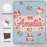 Personalised Name Cute Strawberry Cake Custom  Modern Room Accent Elegant Feature Canvas Wall Art Print Decor Picture Ready to Hang