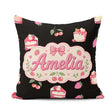 Custom Name Strawberry Cake Dessert Cherry Fruit Black Seamless Square Filled Cushion Throw Pillow Sofa Bed Home Decor Zip Washable UK Made