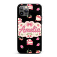 Cute Strawberry Cake Dessert Cherry Fruit Black Custom Name Protective Phone Case Mobile Cover Durable Everyday Smartphone Shock Resistant