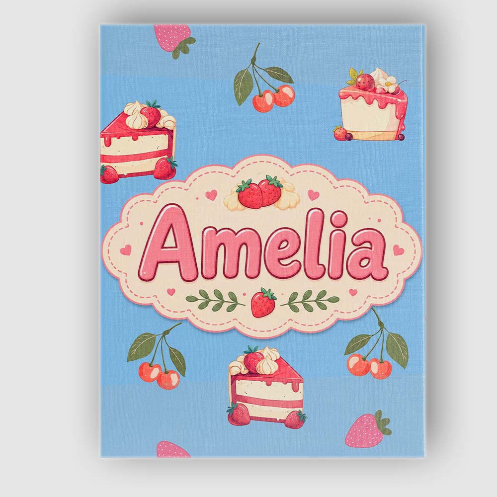 Personalised Name Cute Strawberry Cake Custom  Modern Room Accent Elegant Feature Canvas Wall Art Print Decor Picture Ready to Hang