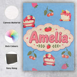 Personalised Name Cute Strawberry Cake Custom  Modern Room Accent Elegant Feature Canvas Wall Art Print Decor Picture Ready to Hang
