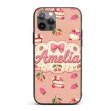 Cute Strawberry Cake Cherry Dessert Seamless Custom Name Protective Phone Case Mobile Cover Durable Everyday Smartphone Shock Resistant