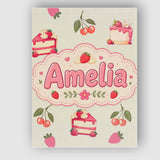 Personalised Name Cute Strawberry Cake Custom  Modern Room Accent Elegant Feature Canvas Wall Art Print Decor Picture Ready to Hang