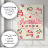 Personalised Name Cute Strawberry Cake Custom  Modern Room Accent Elegant Feature Canvas Wall Art Print Decor Picture Ready to Hang