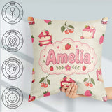 Custom Name Cute Strawberry Cake Cherry Dessert Seamless Pattern Square Filled Cushion Throw Pillow Sofa Bed Home Decor Zip Washable UK Made