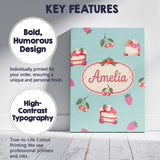 Personalised Name Cute Strawberry Cake Custom  Modern Room Accent Elegant Feature Canvas Wall Art Print Decor Picture Ready to Hang