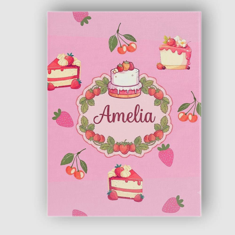 Personalised Name Cute Strawberry Cake Custom  Modern Room Accent Elegant Feature Canvas Wall Art Print Decor Picture Ready to Hang