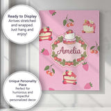 Personalised Name Cute Strawberry Cake Custom  Modern Room Accent Elegant Feature Canvas Wall Art Print Decor Picture Ready to Hang