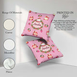 Custom Name Cute Cake Cherry Dessert Seamless Pattern Rose Pink Square Filled Cushion Throw Pillow Sofa Bed Home Decor Zip Washable UK Made