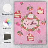 Personalised Name Cute Strawberry Cake Custom  Modern Room Accent Elegant Feature Canvas Wall Art Print Decor Picture Ready to Hang