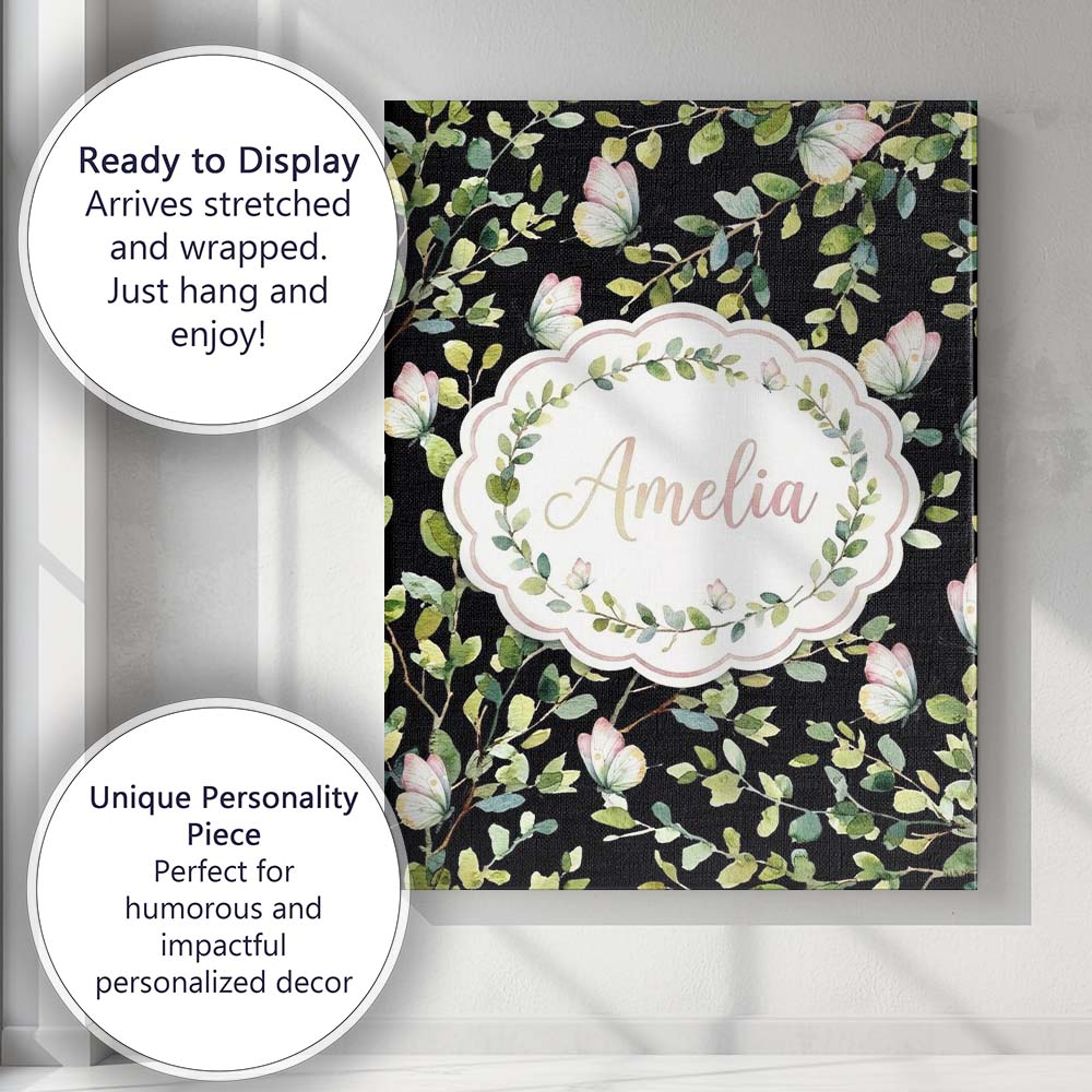 Personalised Name Elegant Gold Butterfly Sparkle Seamless Pattern Custom  Bespoke Canvas Wall Art Print Decor Picture Ready to Hang