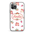 Cute Strawberry Cake Cherry Dessert Seamless Custom Name Protective Phone Case Mobile Cover Durable Everyday Smartphone Shock Resistant