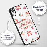 Cute Strawberry Cake Cherry Dessert Seamless Custom Name Protective Phone Case Mobile Cover Durable Everyday Smartphone Shock Resistant