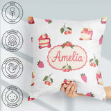 Custom Name Cute Cake Cherry Dessert Seamless Pattern Light Grey Square Filled Cushion Throw Pillow Sofa Bed Home Decor Zip Washable UK Made