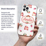 Cute Strawberry Cake Cherry Dessert Seamless Custom Name Protective Phone Case Mobile Cover Durable Everyday Smartphone Shock Resistant