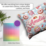 Custom Name Donut Cake Cupcake Sweet Treat Seamless Pattern Blue Square Filled Cushion Throw Pillow Sofa Bed Home Decor Zip Washable UK Made