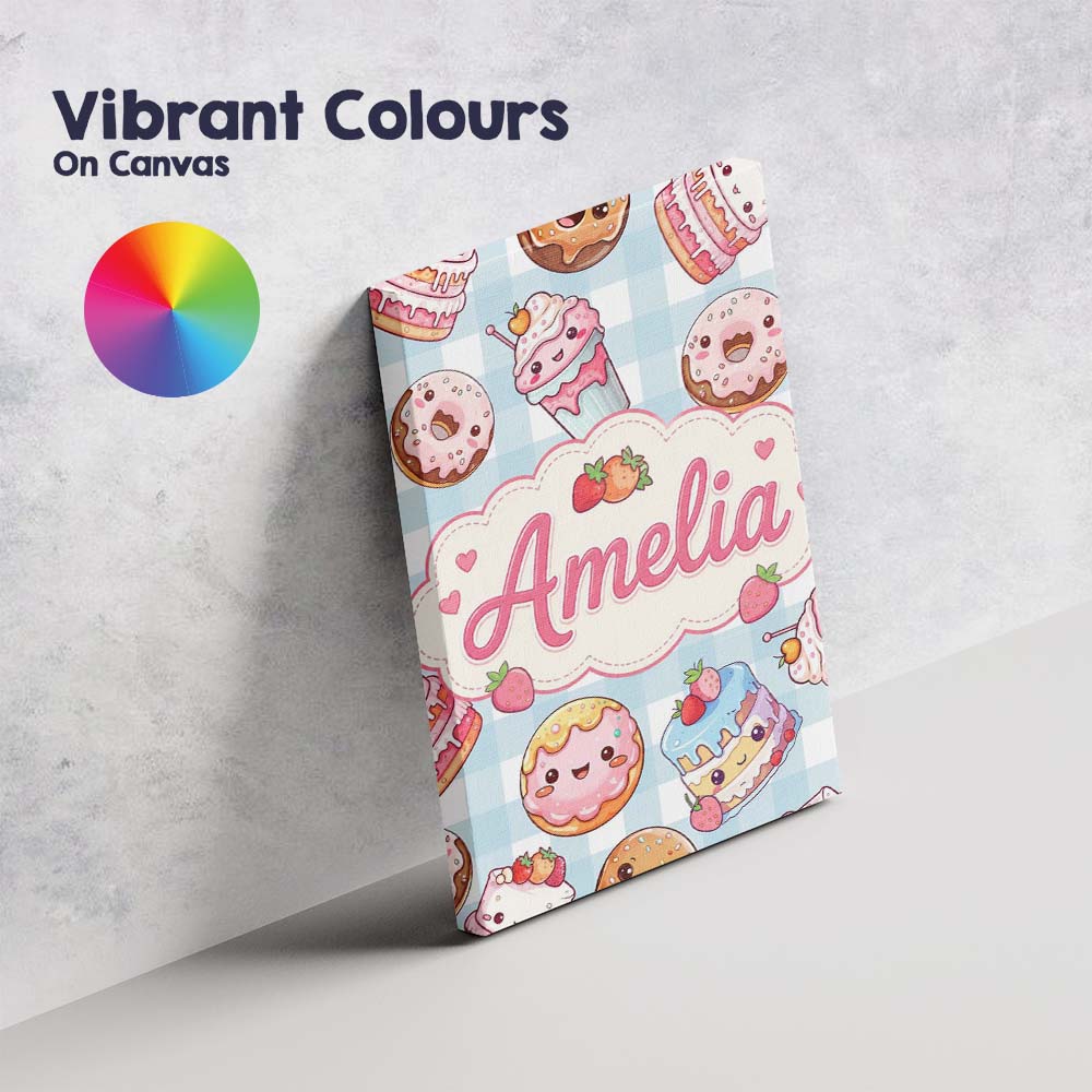 Personalised Name Kawaii Donut Cake Cupcake Custom  Bespoke Interior Contemporary Canvas Wall Art Print Decor Picture Ready to Hang