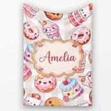 Kawaii Donut Cake Cupcake Sweet Treat Seamless Pattern Beige  Personalised Custom Name Super Soft Fleece Blanket Bed Sofa Throw