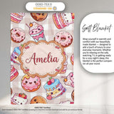 Kawaii Donut Cake Cupcake Sweet Treat Seamless Pattern Beige  Personalised Custom Name Super Soft Fleece Blanket Bed Sofa Throw