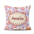 Custom Name Kawaii Donut Cupcake Dessert Seamless Pattern Purple Square Filled Cushion Throw Pillow Sofa Bed Home Decor Zip Washable UK Made