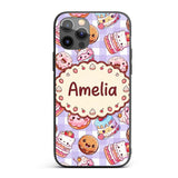 Kawaii Donut Cake Cupcake Sweet Dessert Seamless Custom Name Protective Phone Case Mobile Cover Durable Everyday Smartphone Shock Resistant
