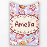 Kawaii Donut Cake Cupcake Sweet Dessert Seamless Pattern Purple  Personalised Custom Name Super Soft Fleece Blanket Bed Sofa Throw