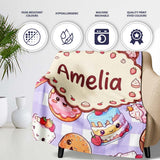 Kawaii Donut Cake Cupcake Sweet Dessert Seamless Pattern Purple  Personalised Custom Name Super Soft Fleece Blanket Bed Sofa Throw
