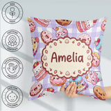 Custom Name Kawaii Donut Cupcake Dessert Seamless Pattern Purple Square Filled Cushion Throw Pillow Sofa Bed Home Decor Zip Washable UK Made