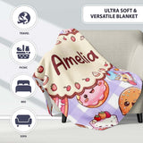 Kawaii Donut Cake Cupcake Sweet Dessert Seamless Pattern Purple  Personalised Custom Name Super Soft Fleece Blanket Bed Sofa Throw