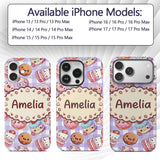 Kawaii Donut Cake Cupcake Sweet Dessert Seamless Custom Name Protective Phone Case Mobile Cover Durable Everyday Smartphone Shock Resistant