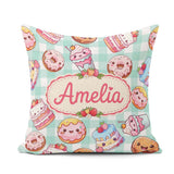 Custom Name Kawaii Donut Cake Cupcake Sweet Dessert Pattern Mint Square Filled Cushion Throw Pillow Sofa Bed Home Decor Zip Washable UK Made
