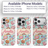 Kawaii Donut Cake Cupcake Sweet Dessert Seamless Custom Name Protective Phone Case Mobile Cover Durable Everyday Smartphone Shock Resistant