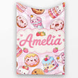 Kawaii Donut Cake Cupcake Sweet Dessert Seamless Pattern Pink  Personalised Custom Name Super Soft Fleece Blanket Bed Sofa Throw