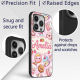 Kawaii Donut Cake Cupcake Sweet Dessert Seamless Custom Name Protective Phone Case Mobile Cover Durable Everyday Smartphone Shock Resistant