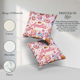 Custom Name Kawaii Donut Cake Cupcake Sweet Dessert Pattern Pink Square Filled Cushion Throw Pillow Sofa Bed Home Decor Zip Washable UK Made