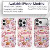 Kawaii Donut Cake Cupcake Sweet Dessert Seamless Custom Name Protective Phone Case Mobile Cover Durable Everyday Smartphone Shock Resistant