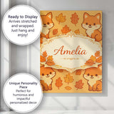 Personalised Name Cute Autumn Fox Cartoon Animal Pattern Stylish Custom  Interior Canvas Wall Art Print Decor Picture Ready to Hang