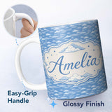 Personalized Custom Name Light Blue Sky Cloud Pattern Soft Gradient Seamless Design Lovely 11oz Ceramic Coffee Tea Mug White Large Handle