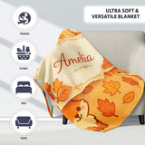 Cute Autumn Fox Cartoon Animal Pattern Stylish Everyday  Lovely  Personalised Custom Name Super Soft Fleece Blanket Bed Sofa Throw
