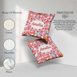 Custom Name Kawaii Donut Cake Cupcake Sweet Dessert Seamless Red Square Filled Cushion Throw Pillow Sofa Bed Home Decor Zip Washable UK Made