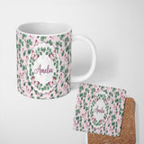 Personalized Custom Name Kawaii Donut Cake Cupcake Sweet Dessert Seamless Pattern Yellow 11oz Ceramic Coffee Tea Mug White Large Handle