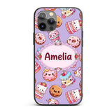 Kawaii Donut Cake Cupcake Sweet Dessert Seamless Custom Name Protective Phone Case Mobile Cover Durable Everyday Smartphone Shock Resistant