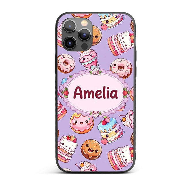Kawaii Donut Cake Cupcake Sweet Dessert Seamless Custom Name Protective Phone Case Mobile Cover Durable Everyday Smartphone Shock Resistant
